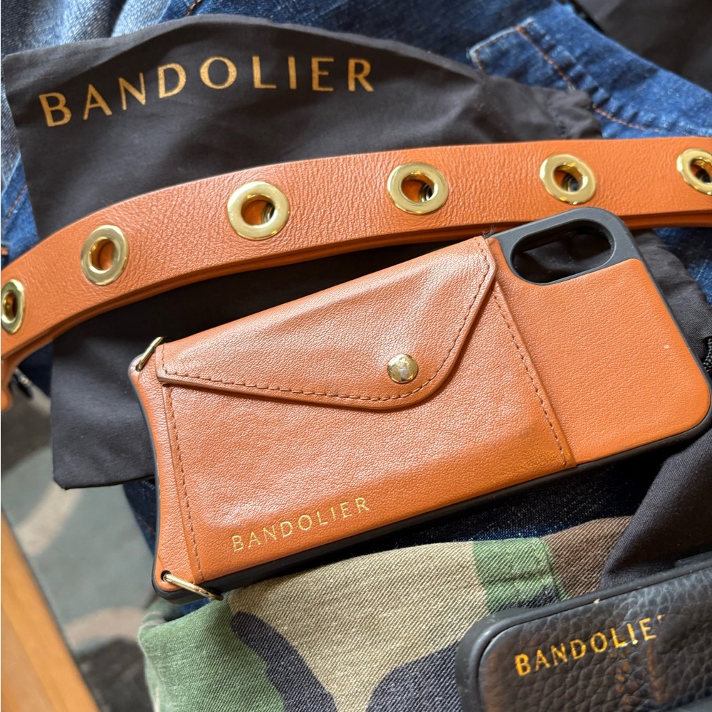 Bandolier Brown Leather Phone Case with Strap iPhone 10